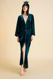 Batwing Sleeve Slit Robe Dress