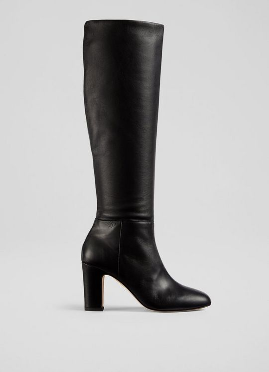 Kristen Black Leather Knee Boots