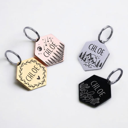 Premium Personalized Hexagon Pet Tag - Customizable Dog Tag - Cat Tag