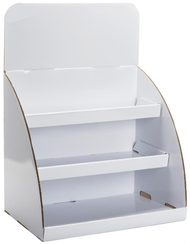 Countertop Cardboard Display, 3 Tiers, Removable Header - White