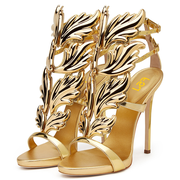 Gold Evening Shoes Luxury Metallic Heels Stiletto Sandals for Party