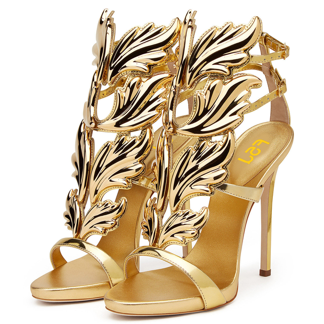 Gold Evening Shoes Luxury Metallic Heels Stiletto Sandals for Party
