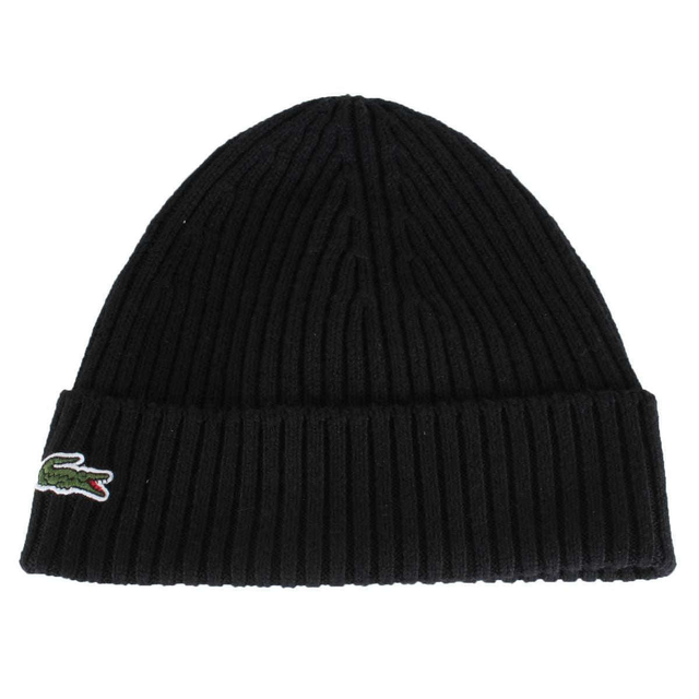 Lacoste Ribbed Wool Beanie - Black