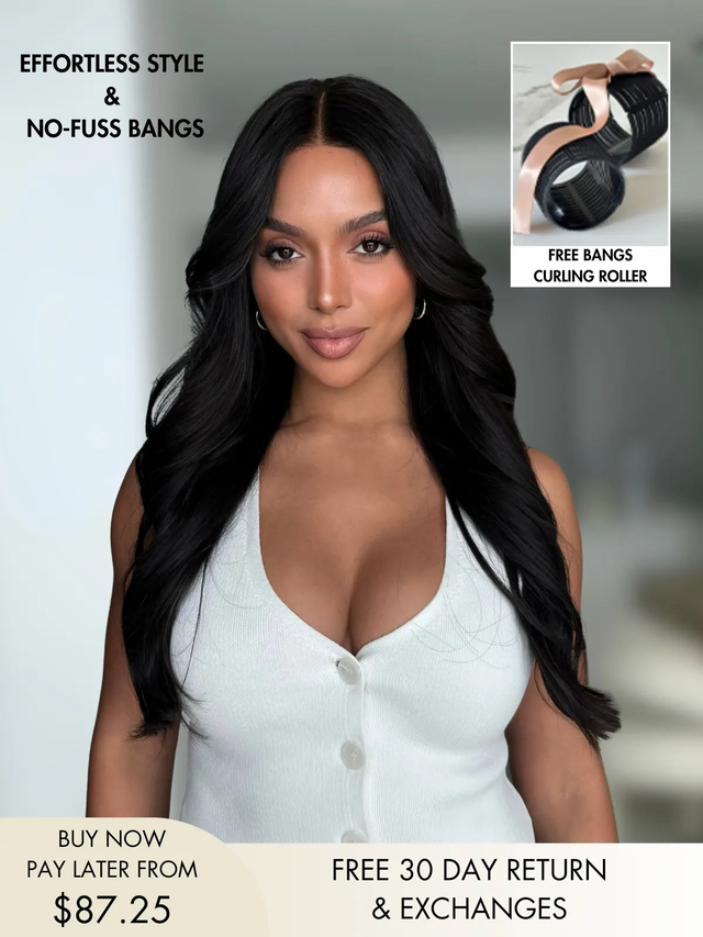 Rylee Loose Wave With Curtain Bangs Natural Black Human Hair Wig