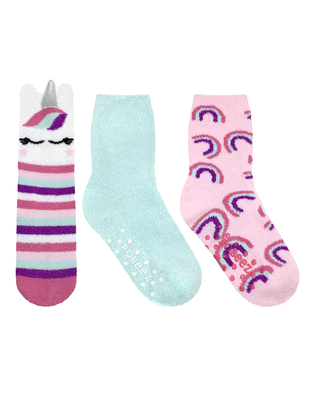 Rainbow Unicorn Cozies 3-Pack Crew Socks Pastel for Toddlers and Kids