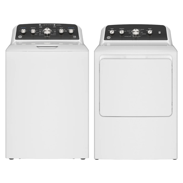 Bundle: GE ETW485ASWWB 4.5 cu. ft. Top Load Washer + GE ETD48GASWWB 7.2 cu. ft. Gas Dryer