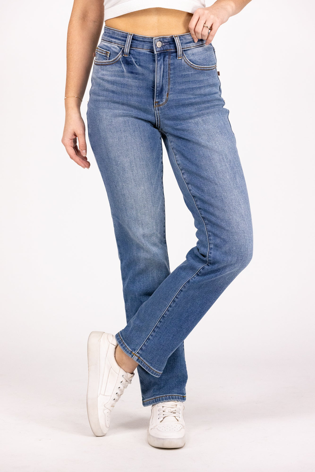 The Angie from Judy Blue: High-Rise Vintage Wash Thermal Straight Leg Denim *Final Sale*