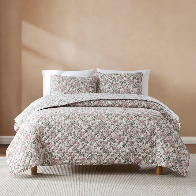 Zara Floral Block Reversible Quilt Set