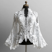 Ursime Lace Hollow Out Flare Sleeve Lace-Up Blouse