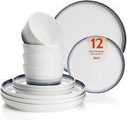 Sweese 12 Piece Dinnerware Sets for 4 - Porcelain Plates and Bowls Set - Scratch Resistant, Dishwasher and Oven Safe Round Dinner Sets - Dish Sets -White and Blue Gradient