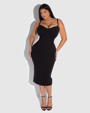 Seamed Lushy Pencil Dress - Contour Black/Oat