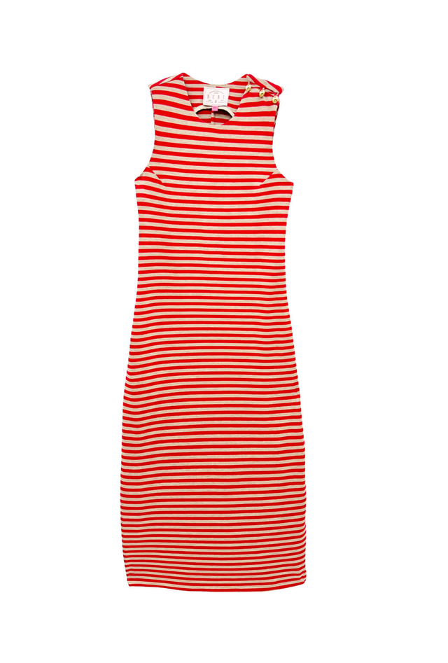 Jackie Dress Maxi - Taupe & Red Stripe Knit