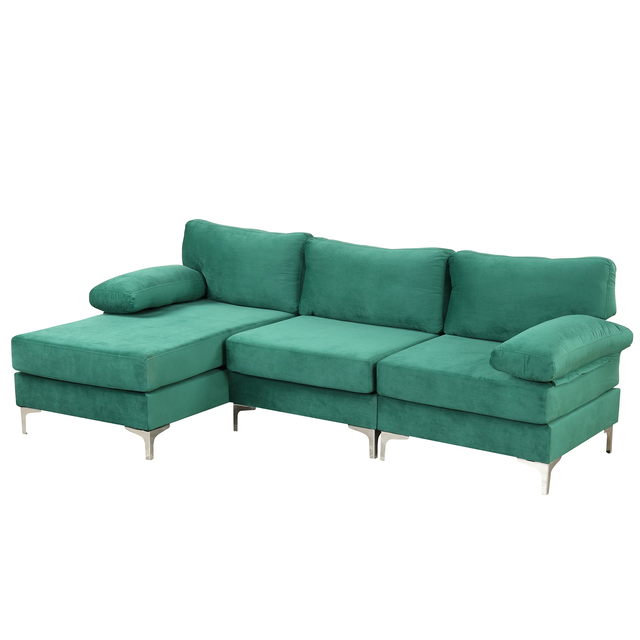 Amanda Modern Velvet Large Sectional Sofa with Gold Legs