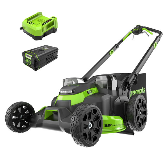 80V 25" Cordless Battery Dual Blade Self-Propelled Mower w/ 5.0Ah Battery & Rapid Charger