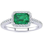 Estate Jewelry 1 1/4 Carat Emerald and Halo Diamond Ring In 14 Karat White Gold