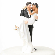Caucasian Groom Holding African American Bride Interracial Cake Topper Figurine