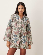ASOS DESIGN mini shirt dress with wide cuffs and oversized pockets in tapestry print