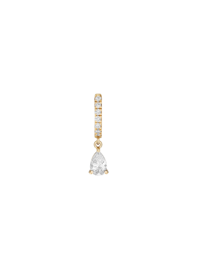 PAVÉ HUGGIE EARRING LAB WHITE PEAR DROP, GOLD