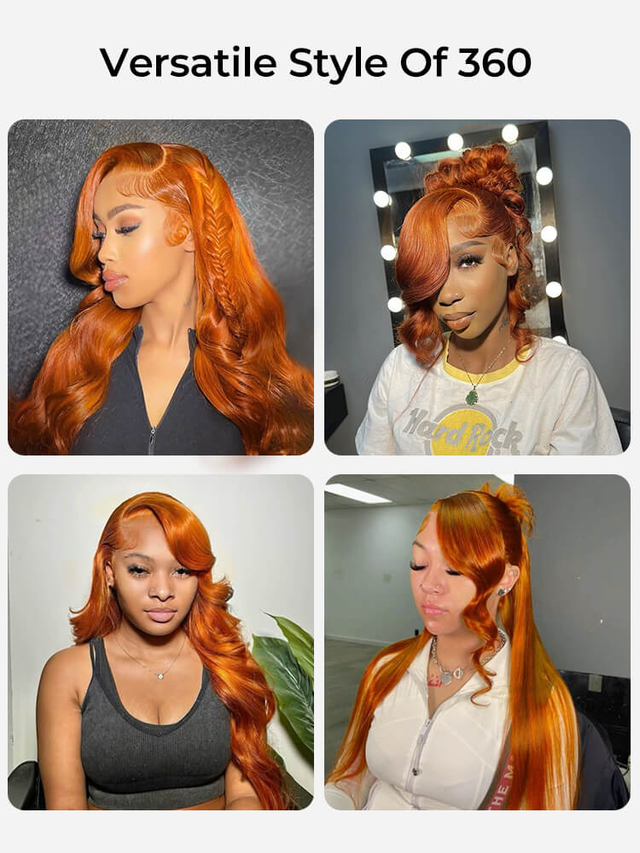 Copper Color 360 Lace Body Wave Wig With Flexi Fit Invisi Drawstring Cap