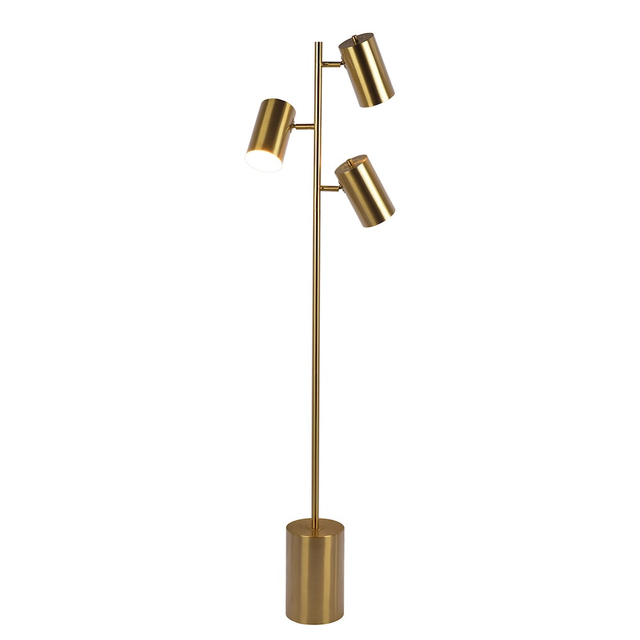 Harmony Brassed Gold Floor Lamp with Rotary Switch Triple Spots Metal Block Base