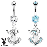 Playboy Bunny with CZ Anchor Dangle Belly Navel Ring Surgical Steel 14g