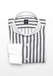 Charcoal Twill Bold Stripes Pima Cotton - White Cutaway Extreme Collar & French Cuffs