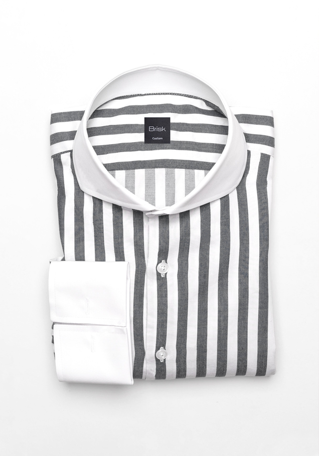 Charcoal Twill Bold Stripes Pima Cotton - White Cutaway Extreme Collar & French Cuffs