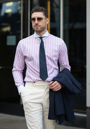Pink Bold Twill Stripes Pima Cotton Shirt - White Cutaway Extreme Collar & French Cuffs