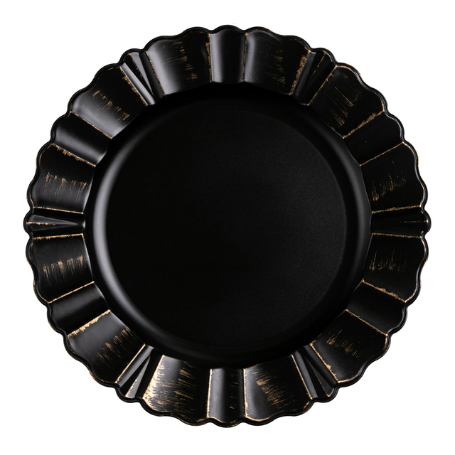Waved Scalloped Acrylic 13" Charger Plate - Black & Gold