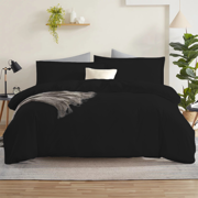 Black Duvet Cover Set Comfy Solid Sateen