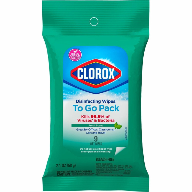 Clorox® On The Go Bleach-Free Disinfecting Wipes - Ready-To-Use Wipe - Fresh Scent - 9 / Pack - White (CLO60133)