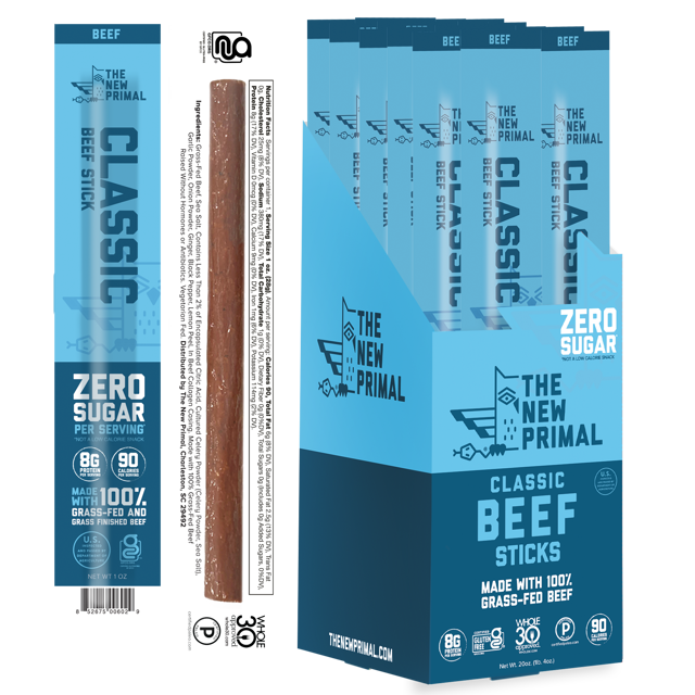 Classic Beef Meat Sticks, 100% Grass-Fed Beef, Zero Sugar (20 Sticks)