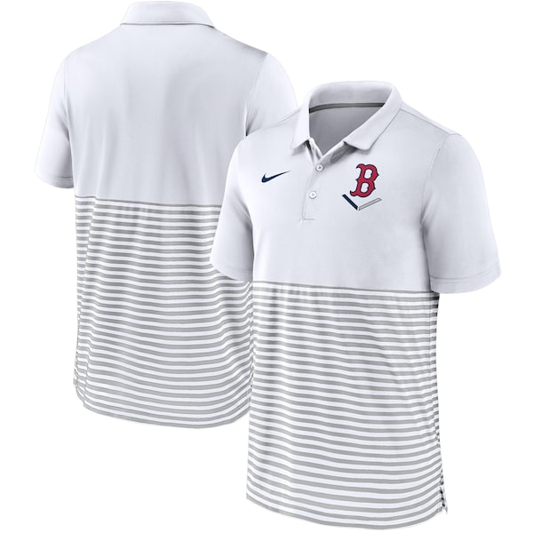 Men's Boston Red Sox Nike White/Gray Home Plate Striped Polo