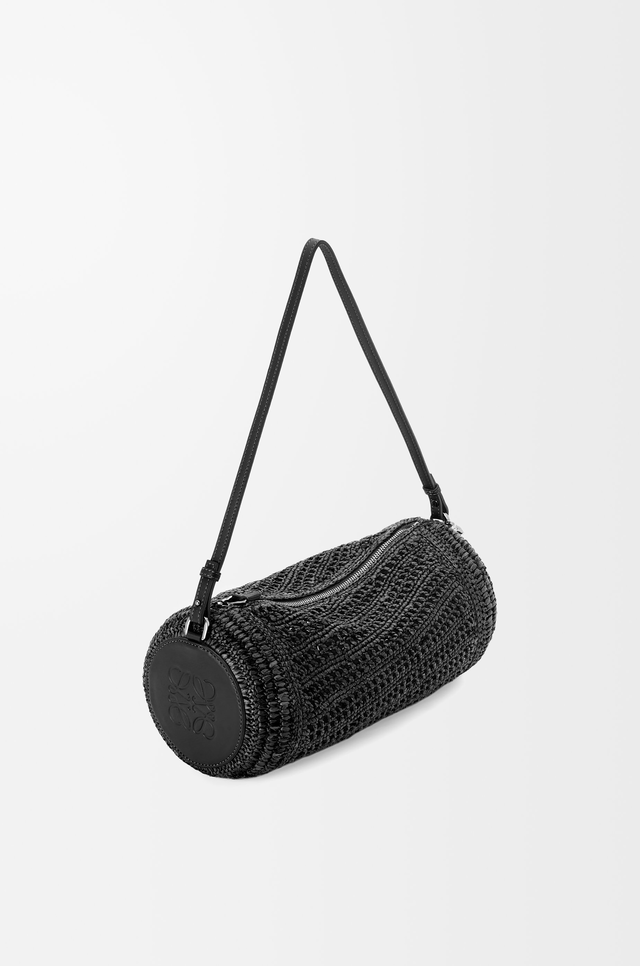 Bracelet pouch in raffia and calfskin
