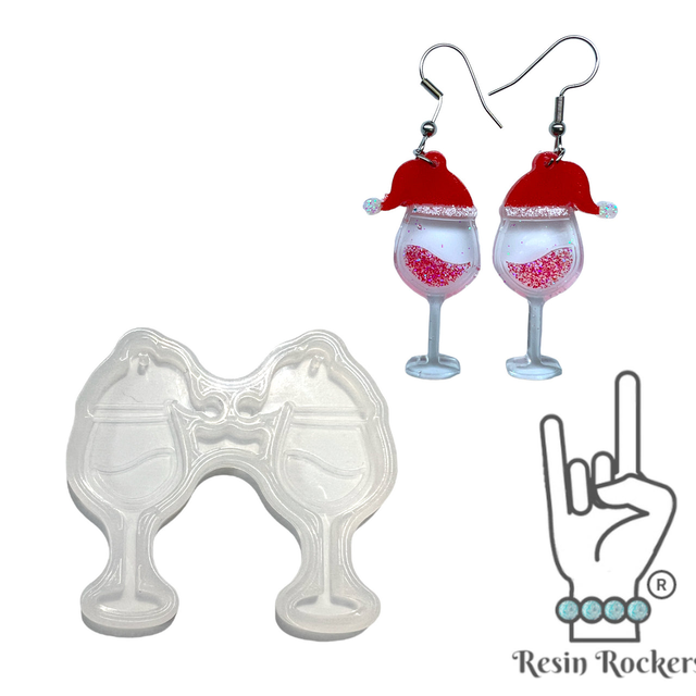 Wine Glass With Santa Hat Dangle Earring Mold