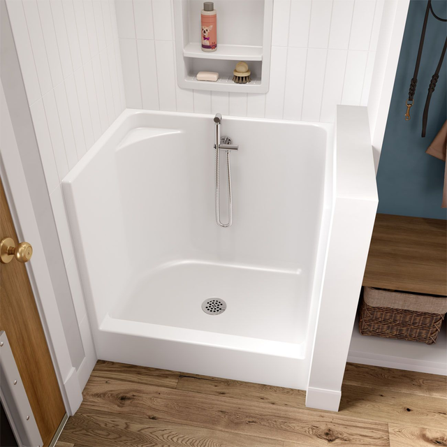 Odie 36 x 27 AcrylX Alcove Center Drain One-Piece Pet Shower in White