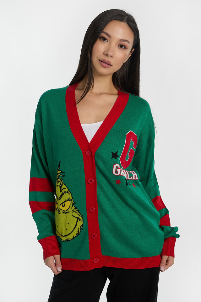 The Grinch Button-Up Varsity Cardigan