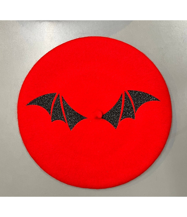 Red & Black Glitter Bat Wings Beret