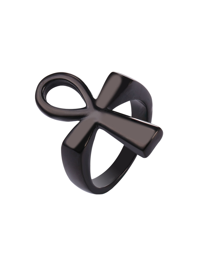 Egyptian Ankh Cross Ring in Black