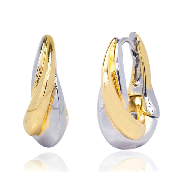 Two-Tone Twisted Teardrop Huggie Earrings