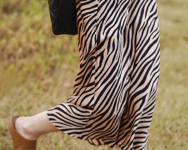 Women's Zebra Print Midi Silk Skirt