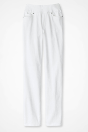 Knit Denim Mid Rise Straight-Leg Jeans