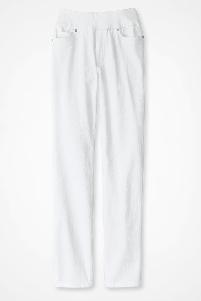 Knit Denim Mid Rise Straight-Leg Jeans