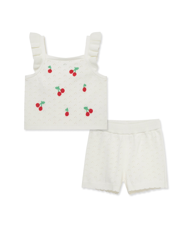 Cherry Pointelle Knit Short Set (2T-4T)