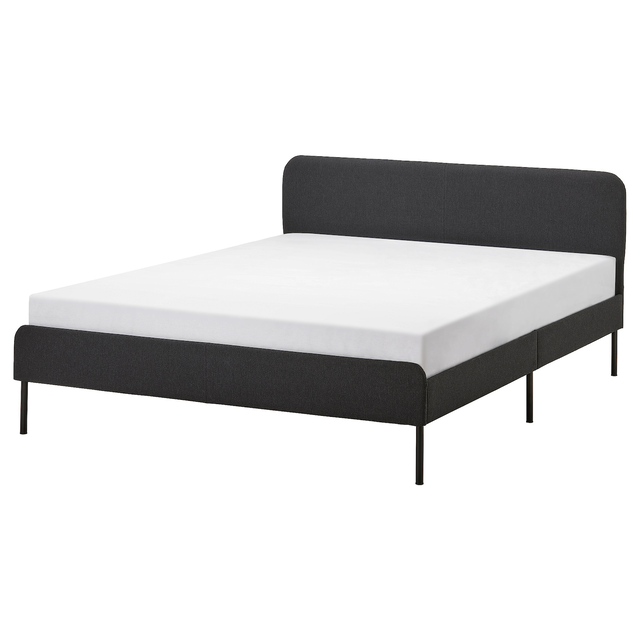 SLATTUM Upholstered bed frame - Vissle dark gray Queen