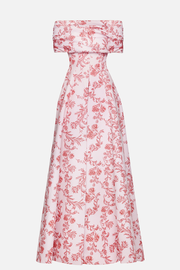 Auclair Dress In Pink Floral Damask Taffeta Faille