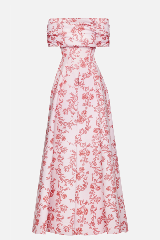 Auclair Dress In Pink Floral Damask Taffeta Faille