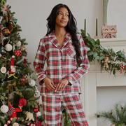 Red Tartan Plaid Flannel Women's Sleep Set