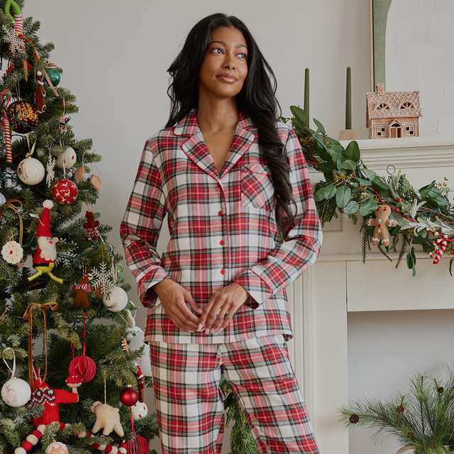 Red Tartan Plaid Flannel Women's Sleep Set