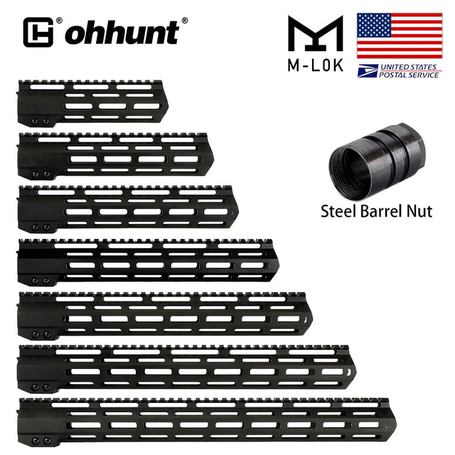 ohhunt® AR-15 Ultra Slim Free Float M-Lok Handguard with Steel Barrel Nut 4" 7" 9" 10" 12" 13.5" 15" 17"
